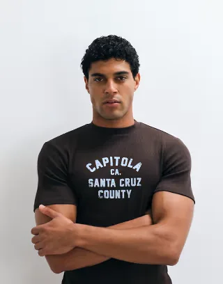 ASOS DESIGN heavyweight muscle t-shirt with Santa Cruz graphic in brown