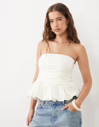 ASOS DESIGN bandeau top with bubble hem in white