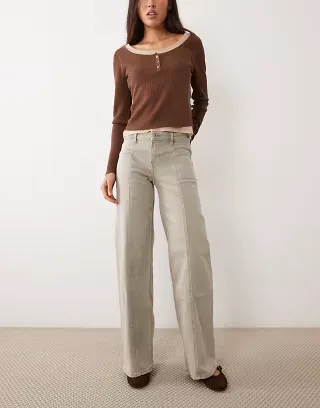 Mango Teen seam detail jean in light beige