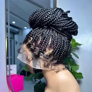 Goddess Small Box Braided Wig - Knotless 360 Full Lace Front Braids with Baby Hair - Synthetic Braiding Hair for Women
