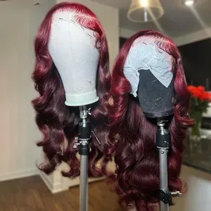 Dark Wine Red Body Wave Wigs 200% Density - 13x6 HD Lace Frontal - 99J Burgundy Water Wave - Pre-Plucked Glueless Wigs f