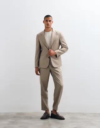 ASOS DESIGN oversized tapered melange suit with linen in brown