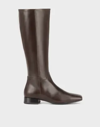 Vagabond Shoemakers Mona square toe flat knee boots in brown leather