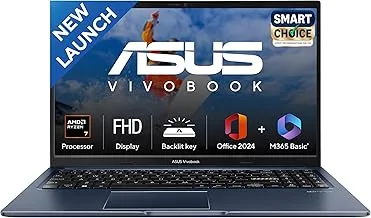 Vivobook 15, Smartchoice, AMD Ryzen 7 5825U, 16GB RAM, 512GB SSD, FHD 15.6", Windows 11, Office Home 2024, Quiet Blue, 1