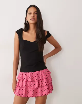 Miss Selfridge mini rara skort in pink polka dot print - part of a set