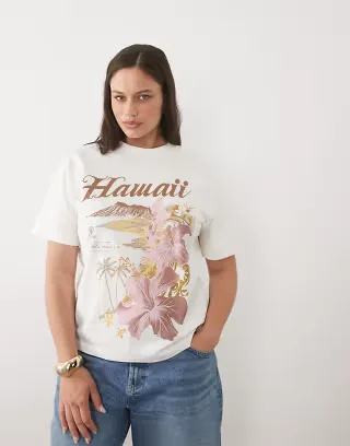 ASOS DESIGN Curve oversized T-shirt with Hawaii graphic in cream