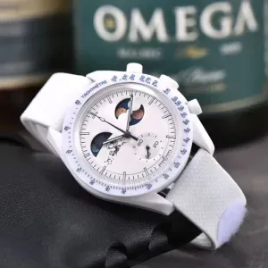 Moons Automatic Wristwatch Stainless Steel and Rubber Band Waterproof Sapphire Glass with Box - Designer Seamaster Style