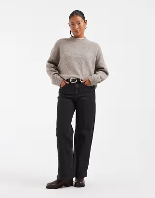 ONLY Petite Juicy high waisted wide leg jeans in washed black