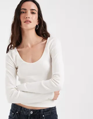 ASOS DESIGN ribbed scoop neck long sleeve T-shirt in white