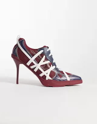 Azalea Wang Crosswalk platform sporty pointed heels with laces in red and white