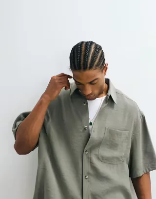 ASOS DESIGN boxy oversized drapey shirt in khaki
