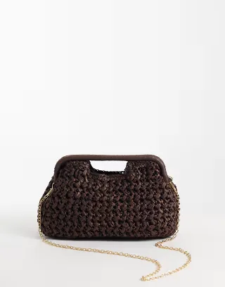 Gina Tricot braided bead clutch bag in black