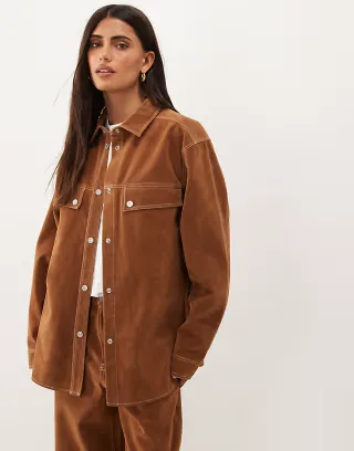 Good American faux suede oversized shirt in cafe clay - part of a set