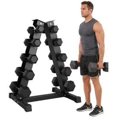 5-Pair Hex Dumbbell Weight Set with Storage Rack Stand