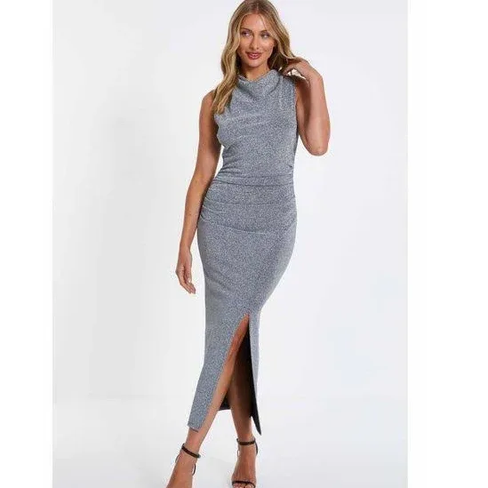 Nykaa Fashion Cowl Neck Ruched Detail Midi Dress