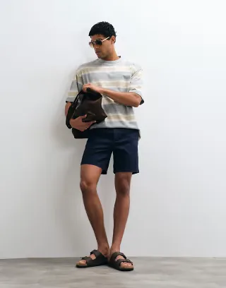 ASOS DESIGN slim fit chino shorts in mid length in navy