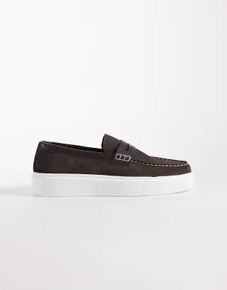 ASOS DESIGN penny loafers with cup soles in brown suede