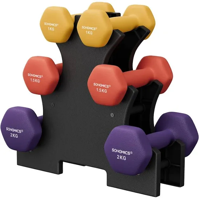 SONGMICS Weight Lifting Dumbbell Kit with Storage Stand, for Fitness, Vinyl Coated