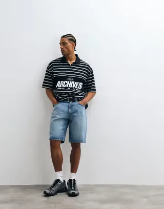 ASOS DESIGN oversized polo with black and white stripes