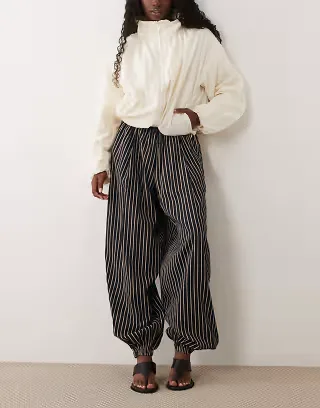 ASOS DESIGN ballon side stripe pants in pinstripe