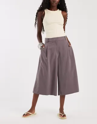 ASOS DESIGN tailored high waist culotte pants in raisin
