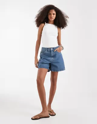 ASOS DESIGN denim dad shorts in clean blue