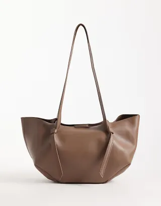 ASOS DESIGN mini scoop pinched tote in brown