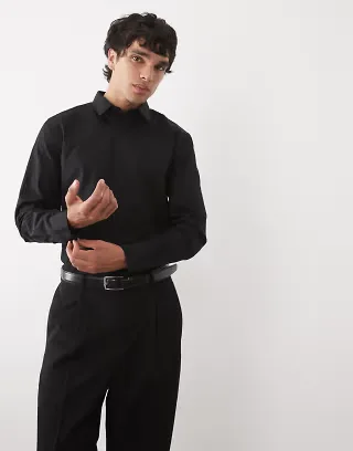 ASOS DESIGN regular fit smart shirt in black