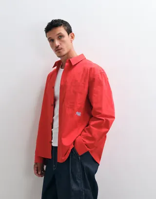 ASOS DESIGN oversized poplin shirt with chest embroidery in red