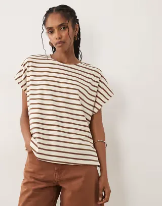 Threadbare T-shirt in ecru and brown stripe - part of a set