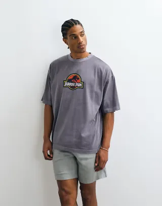 ASOS DESIGN oversized t-shirt with Jurassic Park T-Rex print in washed black