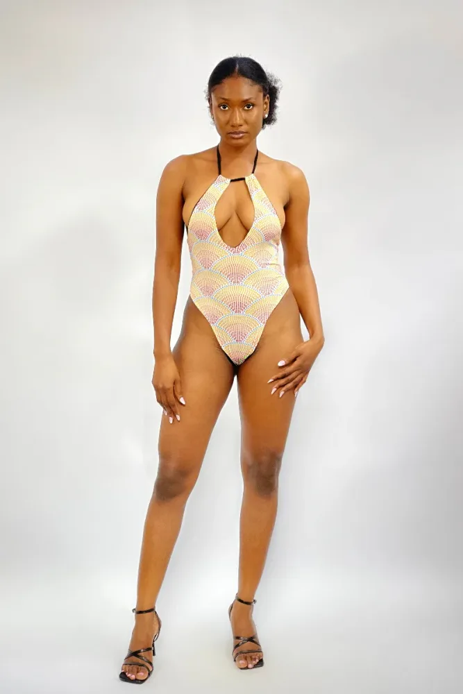 HALTER NECK OPEN FRONT SWIMSUIT