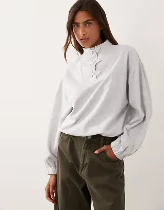 ASOS DESIGN mandarin collar long sleeve sweatshirt in gray