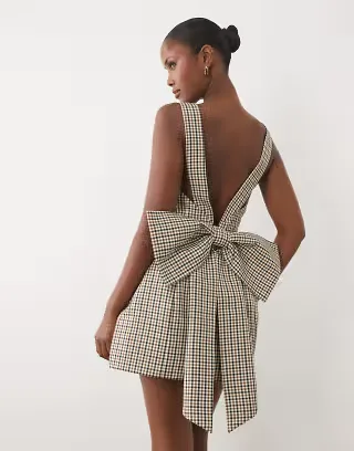 ASOS LUXE tailored plaid button detail mini dress with pockets