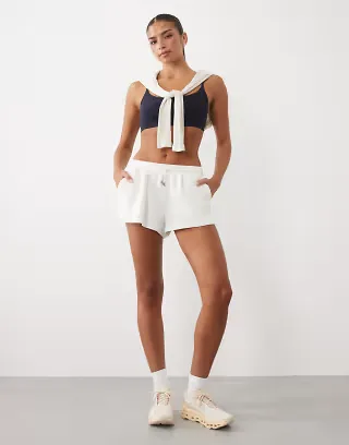 4505 lightweight cotton waffle shorts with drawstring waist in cream