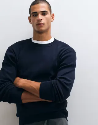 ASOS DESIGN Essential knit lightweight crew neck sweater in navy
