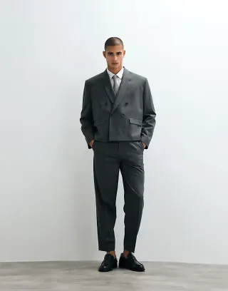 ASOS DESIGN oversized tapered suit in gray herringbone