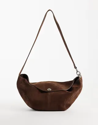 & Other Stories premium suede shoulder bag in chocolate