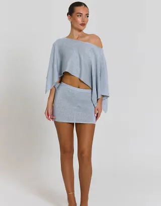 Aria Cove glitter knit mini skirt set in silver