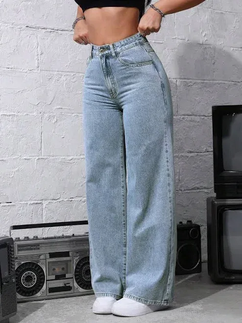 Multi-Pocket Front Button Loose Jeans