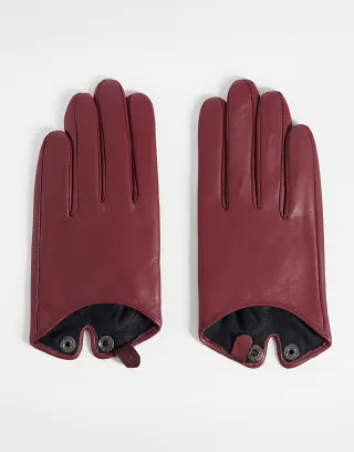 ASOS DESIGN short leather gloves in plum