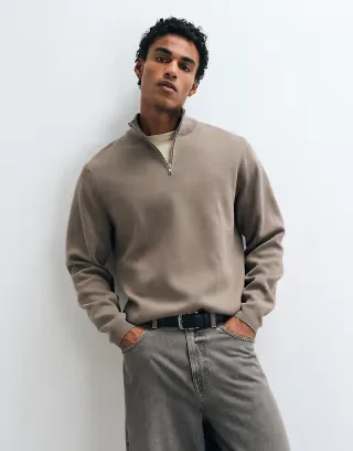 ASOS DESIGN relaxed compact knit half zip sweater in taupe
