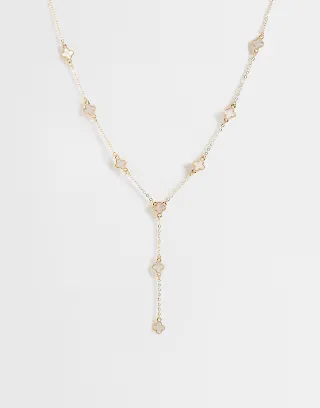 Accessorize lariat station clover necklace in gold