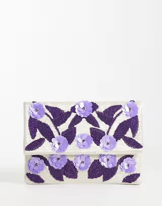 True Decadence embellished floral envelope clutch purse in purple