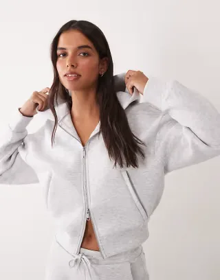 4505 Rest Day zip up sculpted volume hoodie in scuba-style fabric in light gray heather