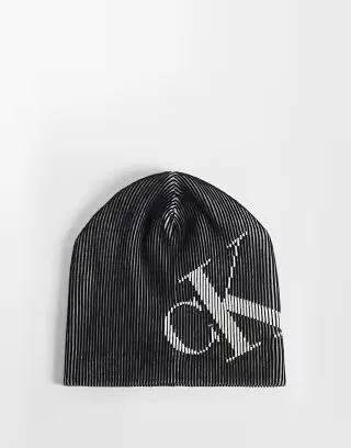 Calvin Klein skullcap beanie with bold graphic in washed charcoal