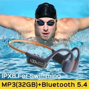 32GB Waterproof Bone Conduction Headphones - Wireless Bluetooth 5.0 Sports Headset for Swimming, Running, Cycling