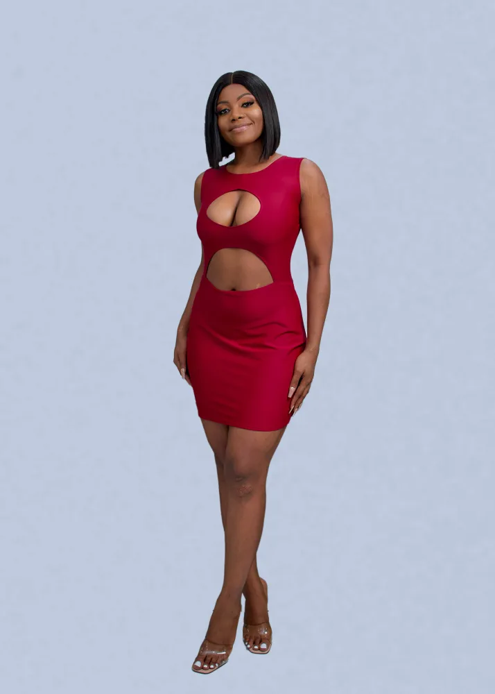 SLEEVELESS FRONT CUT OUT MINI DRESS