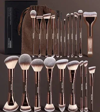 MAANGE Mocha Brown Professional Makeup Brush Sets Kits Cosmetic Brush Synthetic Fiber Daily Travel Full Kit With Bag Hol
