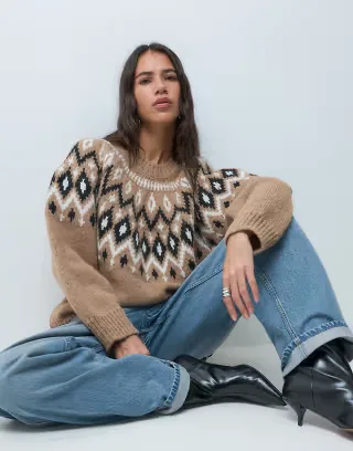 ASOS DESIGN Fair Isle chunky oversized sweater in camel